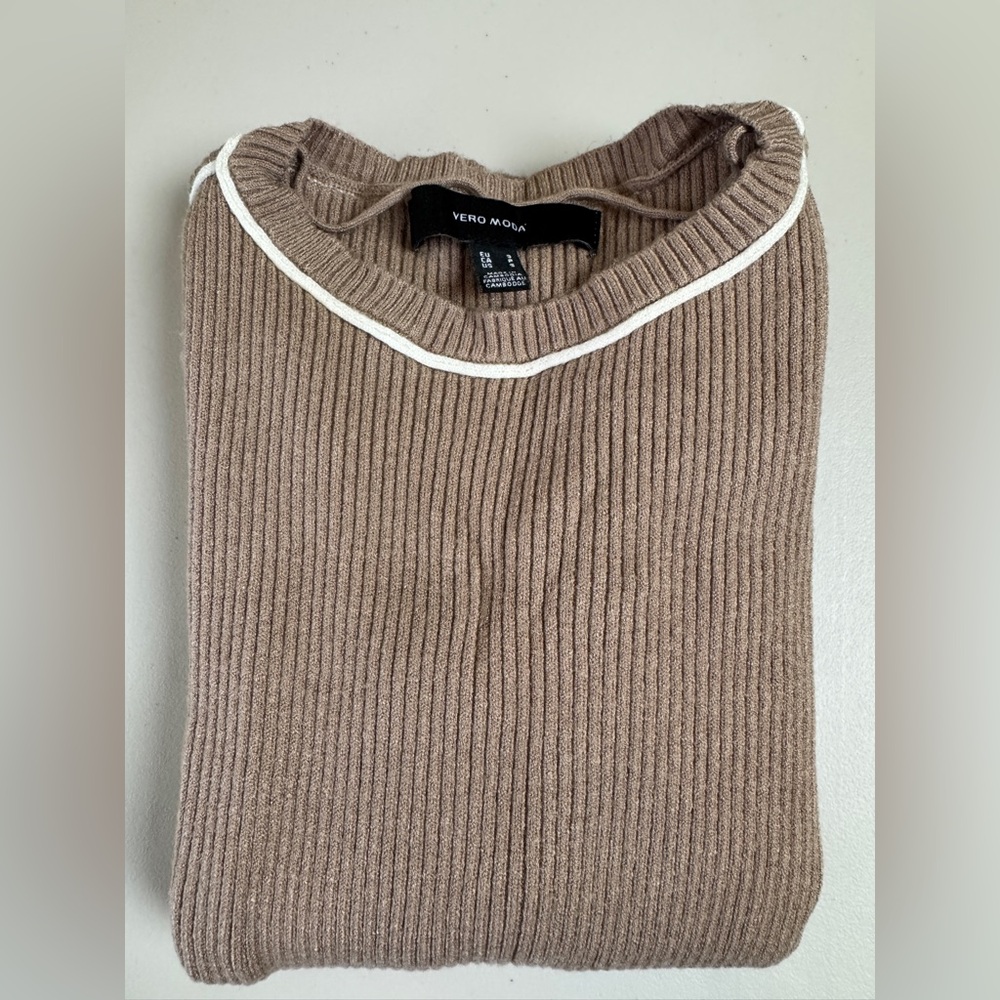 Vero Moda Ribbed Long Sleeve Knit Top Size Small Taupe - Picture 2 of 9